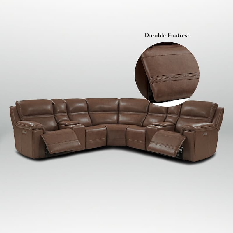 7PCS, 3 power Recliners, Dual-Power Genuine Leather Reclining Sectional with Console, Zero Gravity