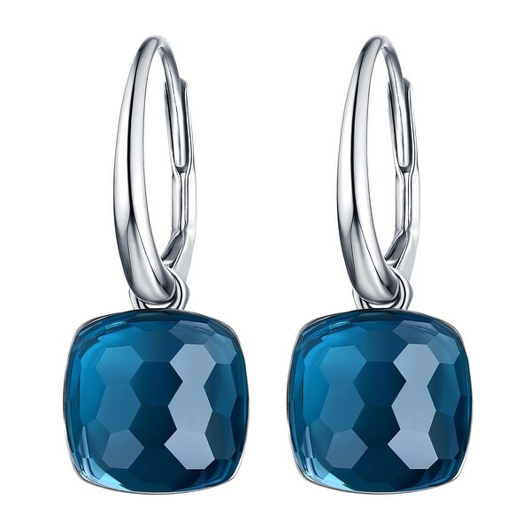 Vedantti Magic Honeycomb Cut Blue Topaz Gemstone Royal Leverback Earring