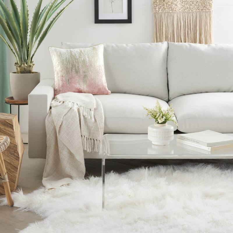 18" Cream Velvet Throw Pillow