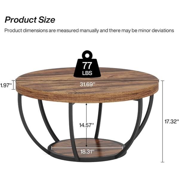 dimension image slide 3 of 5, 31.7" Round Coffee Table, Modern 2-Tier Center Table Sofa Side Table