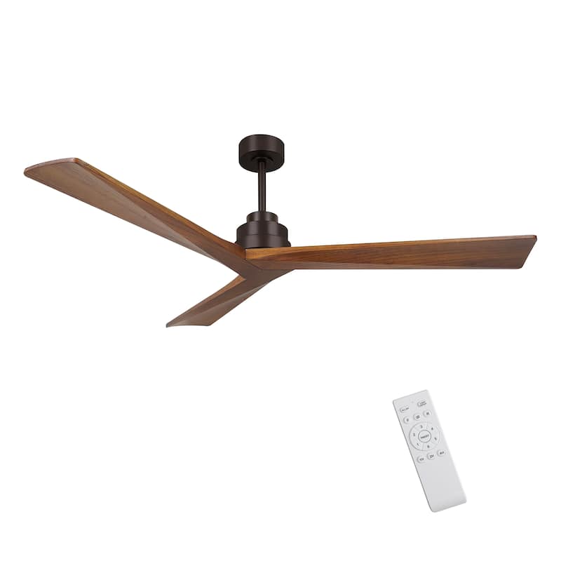 52" Low Profile Ceiling Fan Without Light, 3 Solid Wood Blades, 6 Speeds Reversible Ceiling Fan, Walnut