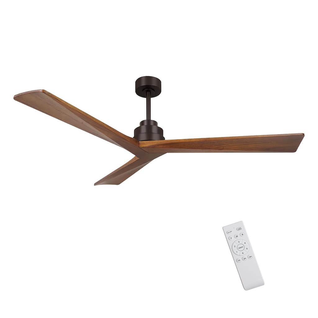 52 Inch Wood Ceiling Fan No Light 3 Reversible Blades 6 Speed DC Motor Low Profile