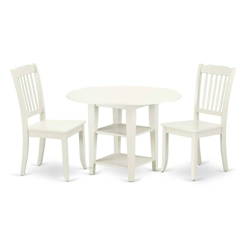 Round Dining Table Set 3pc 20-42" Table w/ Drop Leaves & 2 Chairs - Kitchen Dining Room
