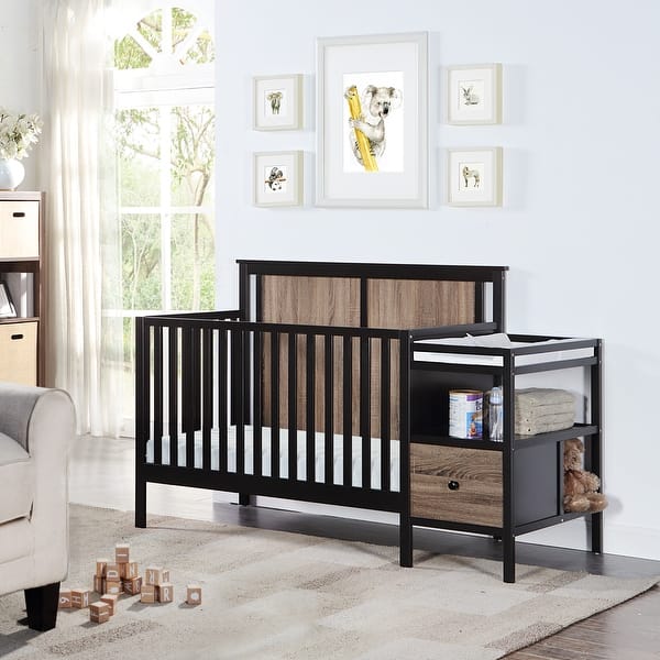 slide 2 of 6, Connelly 4-in-1 Crib and Changer Combo in Black/Vintage Walnut Black