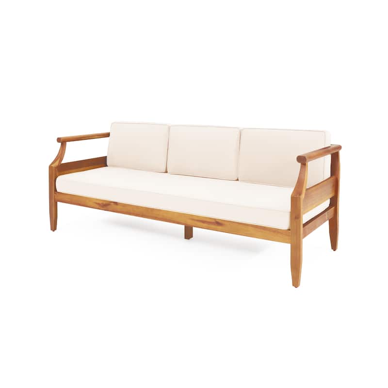Aston Outdoor Acacia Wood 3 Seater Sofa by Christopher Knight Home