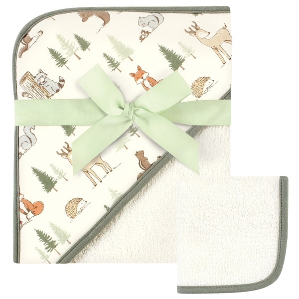 slide 1 of 1, Hudson Baby Infant Boy Cotton Hooded Towel and Washcloth, Forest Animals, One Size - Forest Animals - One Size One Size - Forest Animals