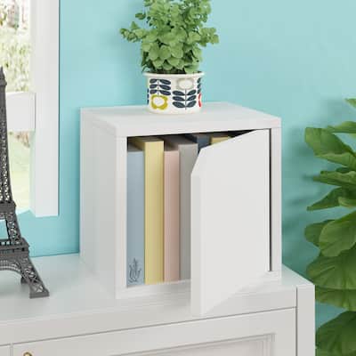 WAY BASICS Stackable Bookshelf Cube with Door Modular Closet Organizer and Storage (Tool-free Assembly)