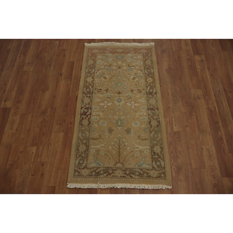 Hand Knotted Oriental 100% Wool Carpet Traditional All-Over Brown Ziegler Area Rug - 3' 9'' X 2' 0''