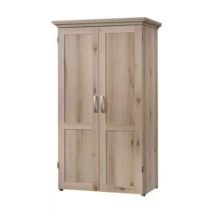 Space-Saving Craft Armoire with Drop Leaf Desk and Adjustable Storage Shelves Power Strip