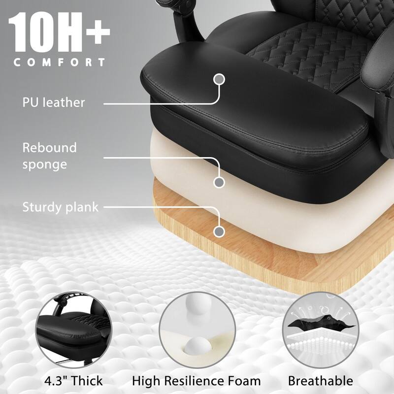 BOSSIN 400lbs Big & Tall Office Chair, Reclining Executive Chair with Footrest, Adjustable Headrest, PU Leather High Back,