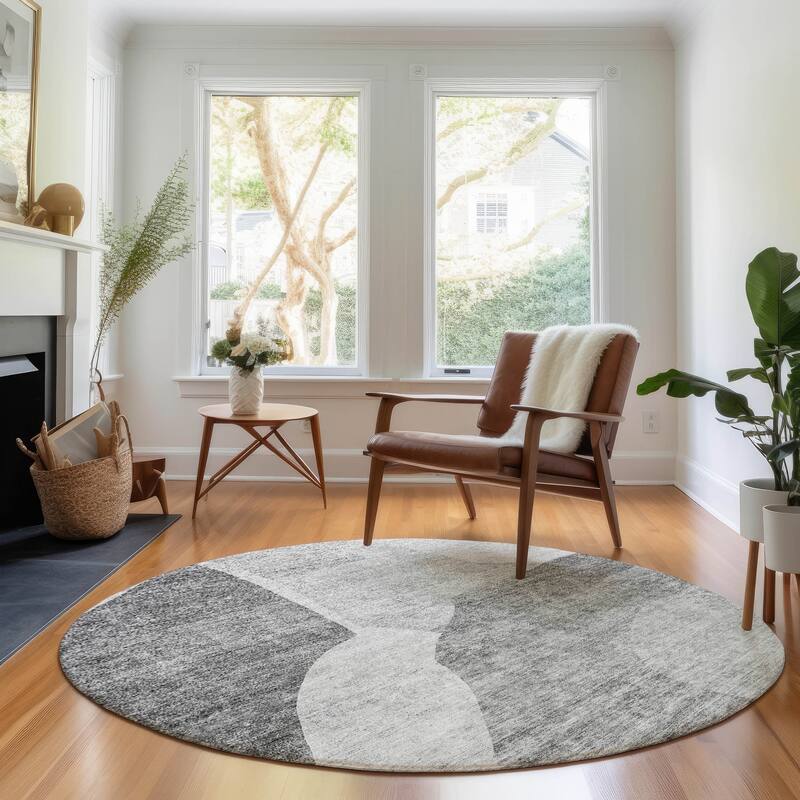 Premium Washable Super Soft Contemporary Geometric Mayfield Rug - Silver - 8' x 8' - Round