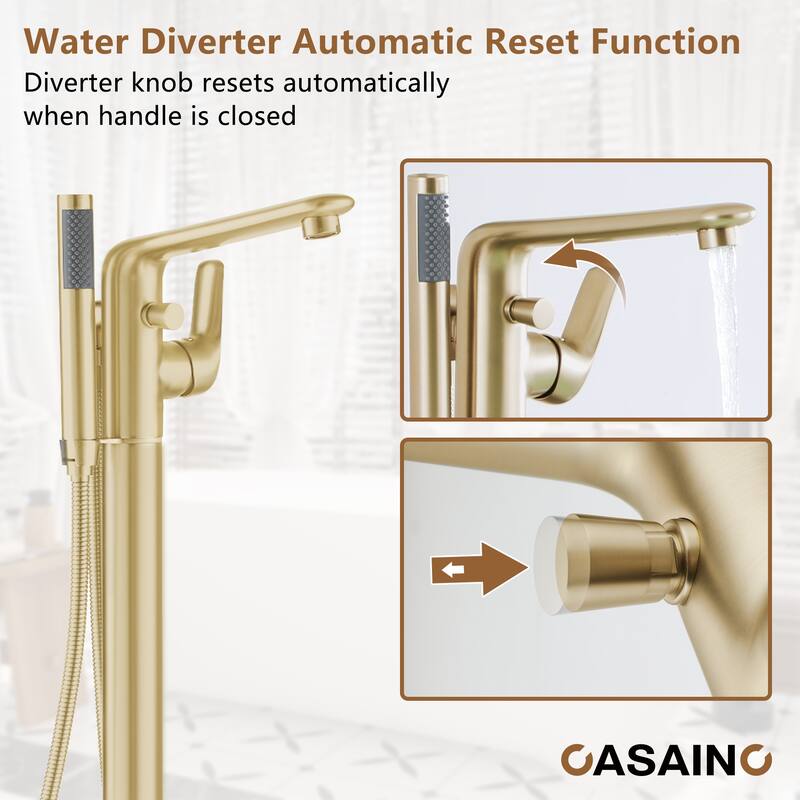 CASAINC Single-Handle Freestanding Floor-Mount Roman Tub Faucet with Handheld Shower