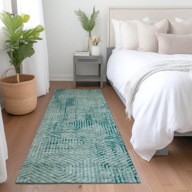 Premium Washable Super Soft Modern Maze Mayfield Rug - Teal - 2'3" x 7'6"