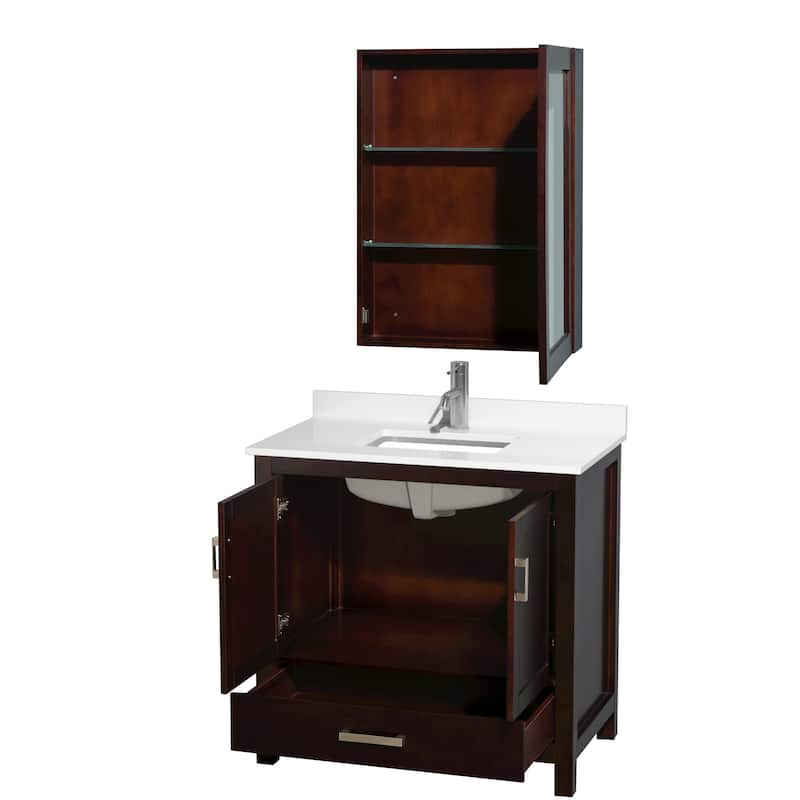 Sheffield 36-inch Single Vanity, Single Hole Quartz Top, Med Cabinet