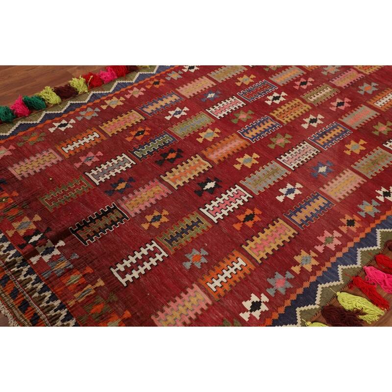 Kilim Qashqai Persian Vintage Rug Hand-Woven Geometric Wool Carpet - 4'6"x 7'7"