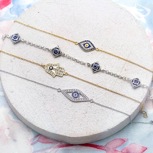 Blue Evil Eye Double Bangle Bracelet .925 Sterling Silver Blue Evil Eye Double Bangle Bracelet .925 Sterling Silver