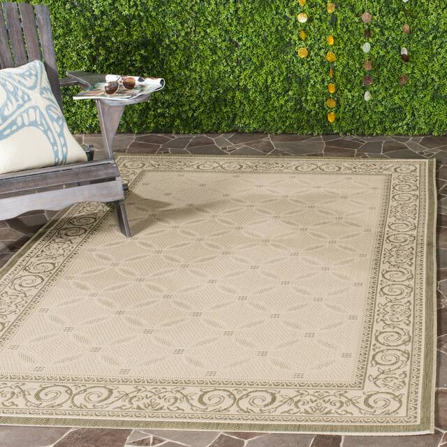 SAFAVIEH Courtyard Laurene Waterproof Patio Backyard Rug - 5'3" x 7'7" - Natural/Olive