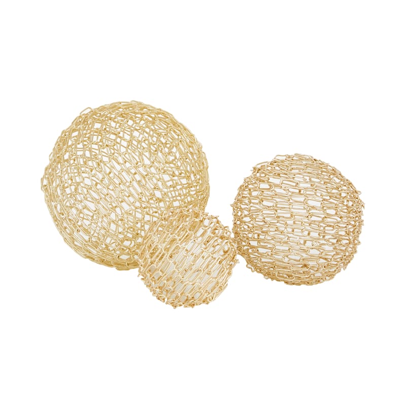 CosmoLiving by Cosmopolitan Gold Metal Geometric Decorative Sculpture (Set of 3) - S/3 8", 6", 5"H