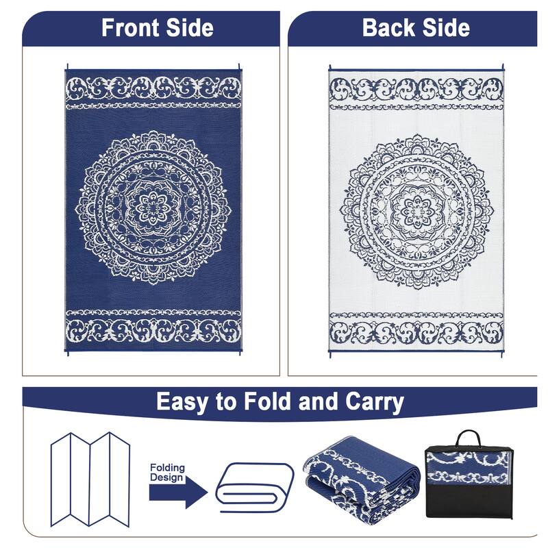 Outdoor Rug Reversible Patio Rug Plastic Straw Rug Waterproof Lightweight Rug