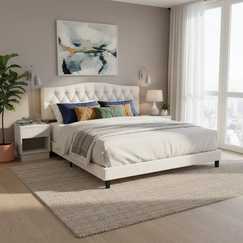 Upholstered Platform Bed with Curved Headboard by Harper&Bright Designs - King