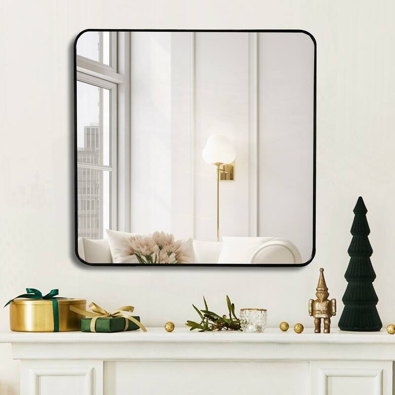 Metal Framed Round Bathrrom Mirror - 36 Inch Black Square