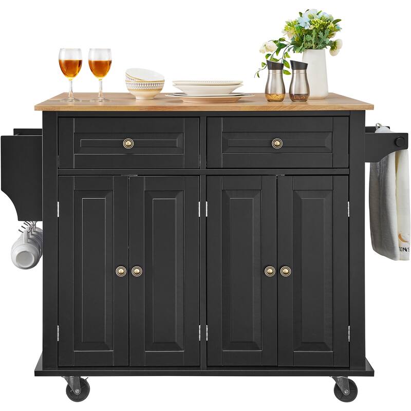 Kitchen Island Cart Rolling Storage Cabinet on Wheel with Drop Leaf, Drawer & Shelves
