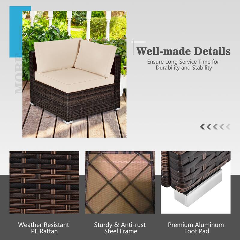 Gymax 7PCS Patio Rattan Furniture Set Fire Pit Table Cover Cushion