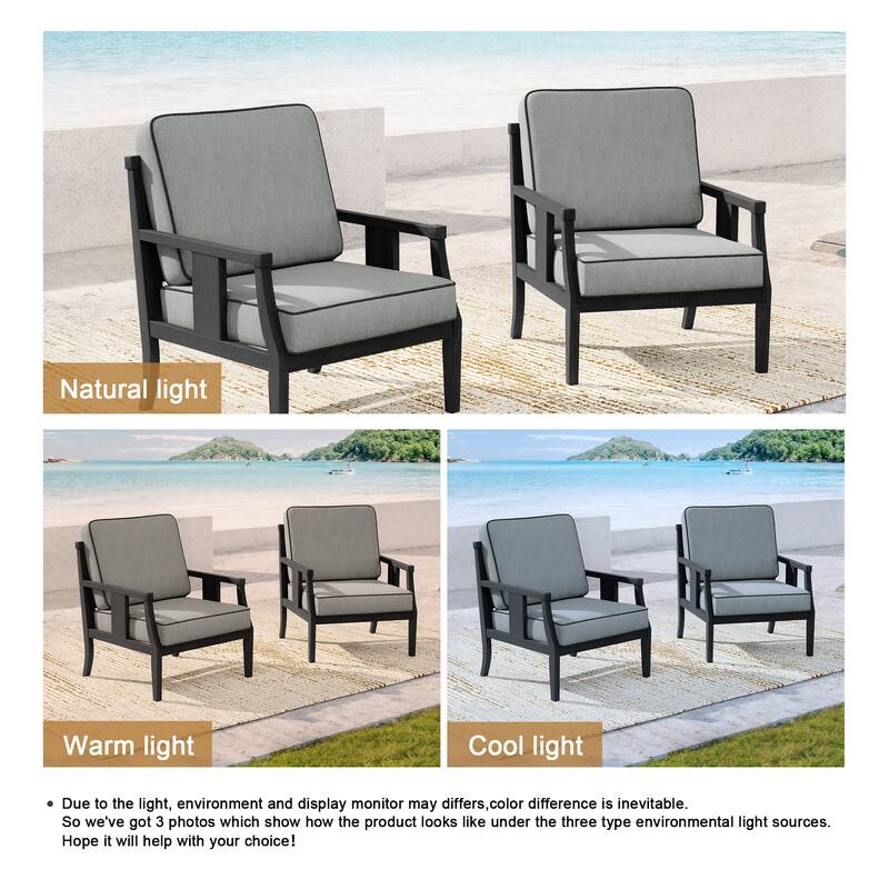 Black Wood Patio Accent Chairs with Water-Resistant Cushions