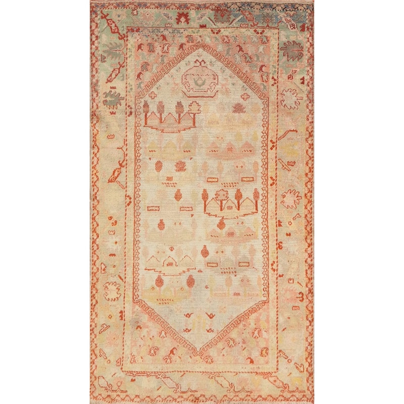 Hand Knotted Oriental 100% Wool Carpet Transitional Geometric Beige & Ivories Oushak Area Rug - 7' 1'' X 4' 4''