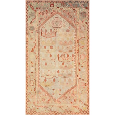 Hand Knotted Oriental 100% Wool Carpet Transitional Geometric Beige & Ivories Oushak Area Rug - 7' 1'' X 4' 4''