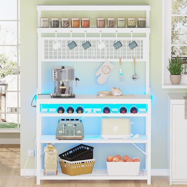Microwave Stand Bakers Rack With Power Outlet, Kitchen