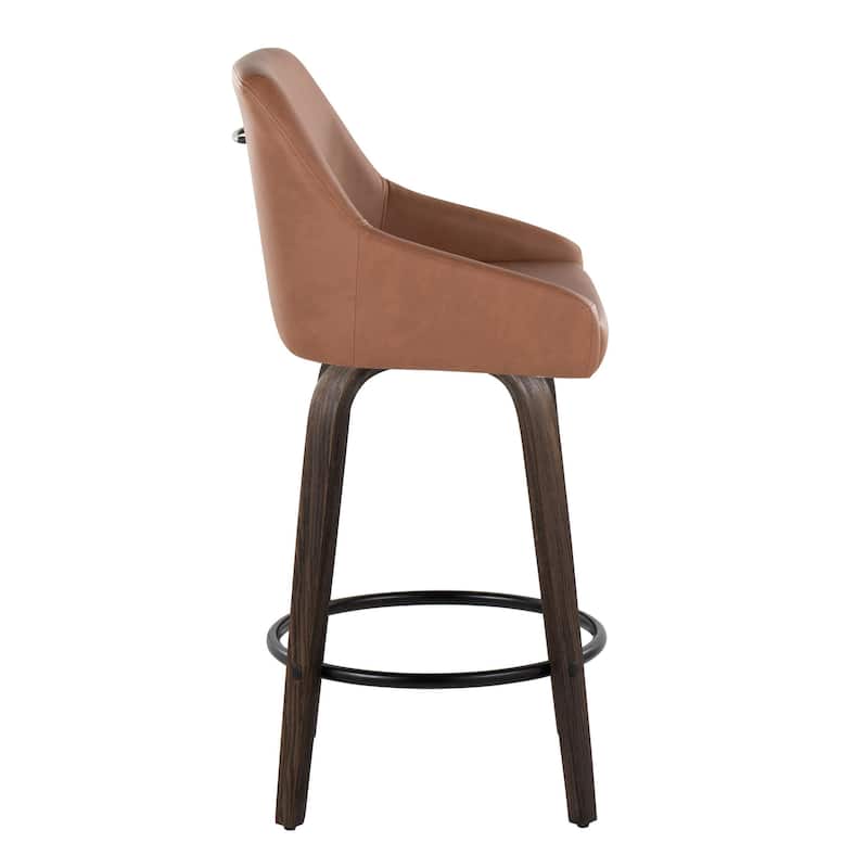 The Gray Barn Hadley 26" Fixed-Height Upholstered Counter Stool with Bent Wood Legs & Round Footrest (Set of 2)