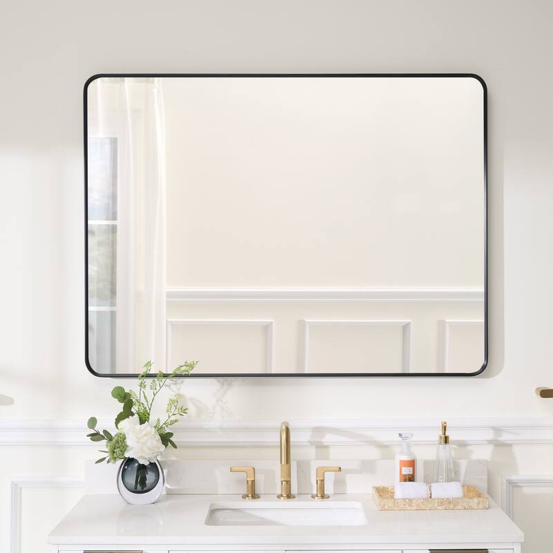 Modern Bathroom Wall Mounted Anodized Aluminum Framed Wall Vanity Mirror - 48 in.Wx 36 in.H-Rectangular - Matte Black