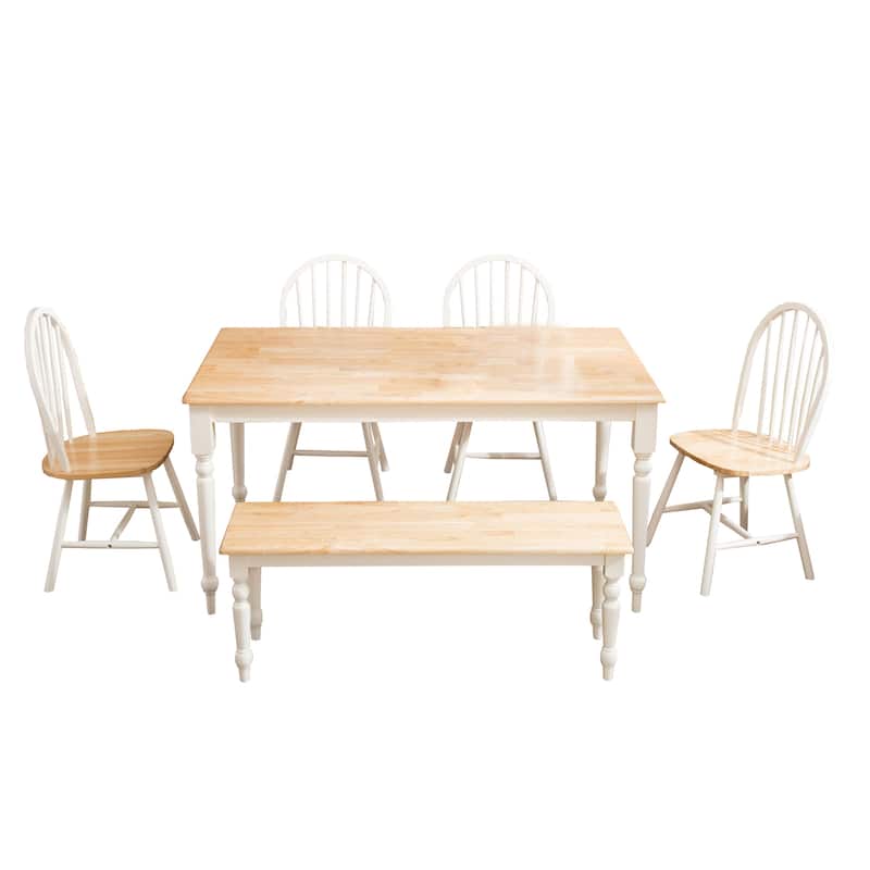 6 Piece Farmhouse Wooden Dining Set, White and Brown