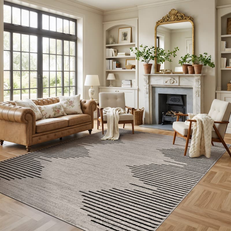 Bohemian Stripe Area Rug - 7'10" x 10' - Cream/Onyx