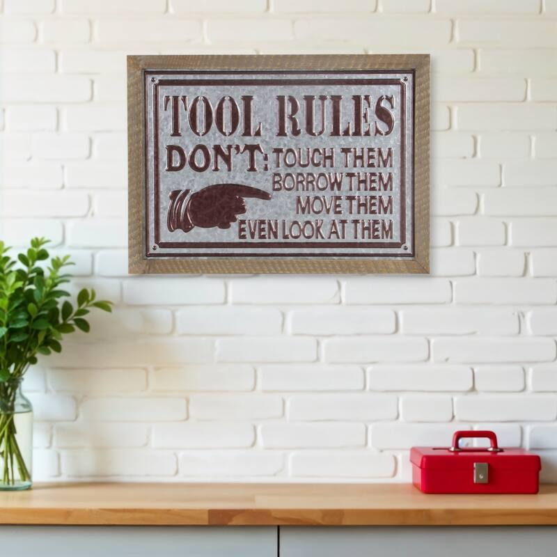 HomeRoots 15" X 20" Brown And Gray Tool Rules Wood And Galvanized Metal Wall Decor - Brown/Gray - 19.75 in. x 14.5 in.  x 2.5 in.