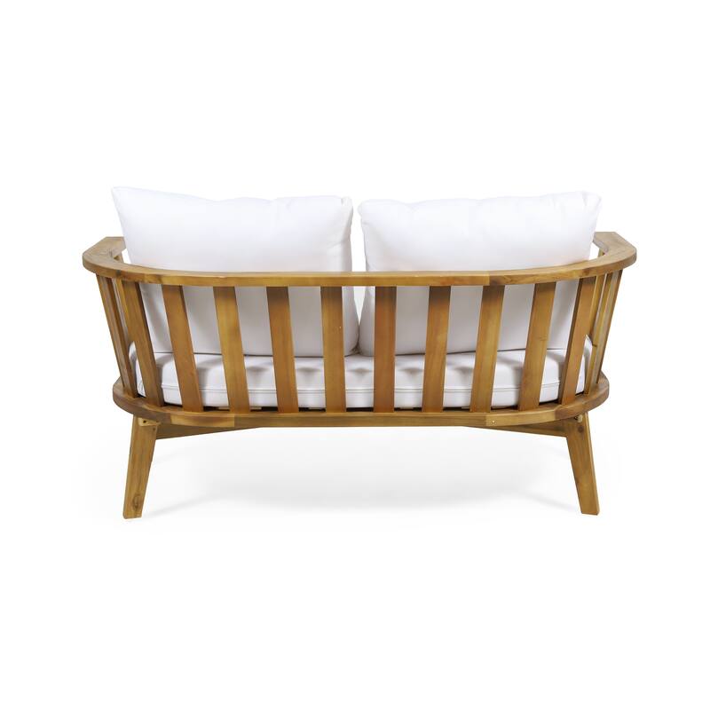 Outdoor Wooden Loveseat with Cushions - White/Teak - 55.50" W x 27.00" D x 25.50" H