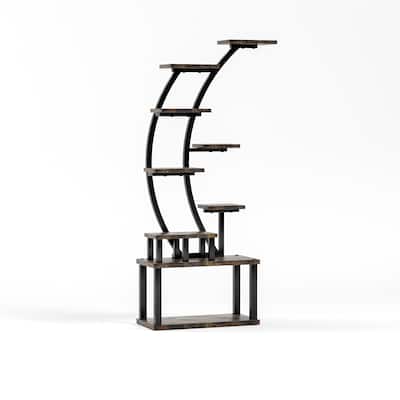 9-Tier Indoor Curved Design Plant Stand with Grow Lights Black Metal Frame and Particleboard Shelves - 20.6”L x 11.2”W x 63.5”H