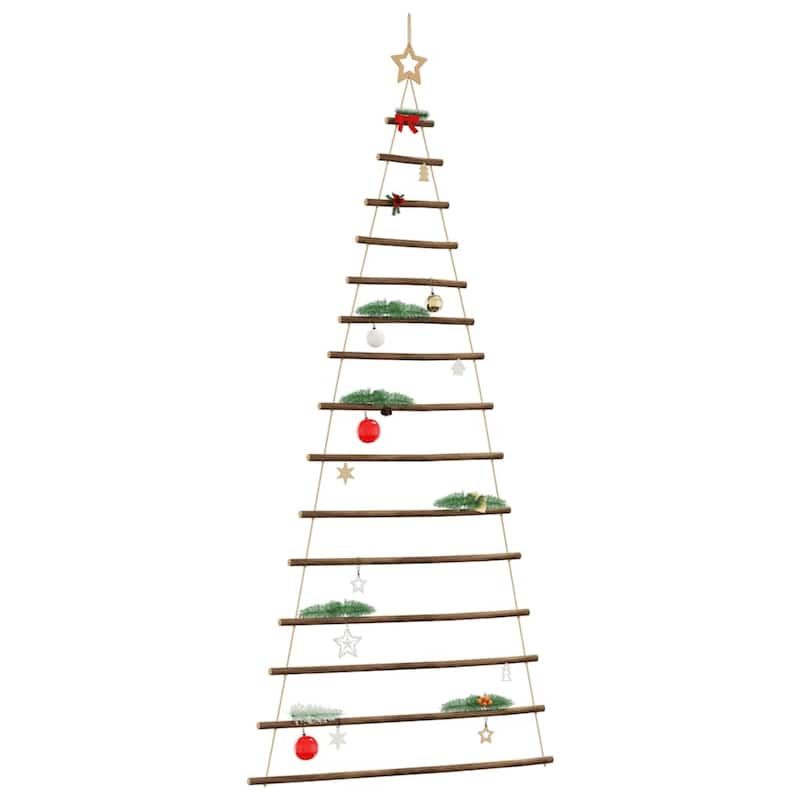 vidaXL Hanging Christmas Trees with Top Stars 2 pcs 21.7x47.2" Natural Branch - Brown (3)