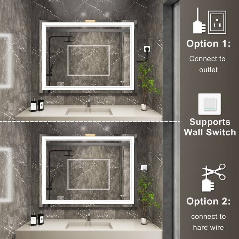 Retangular Wall Mounted LED Bathroom Mirror With Touch Switch Memory Mirror Anti-Fog (Horizontal/Vertical)