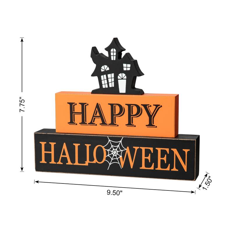 Glitzhome 9.5"L Happy Halloween Wooden Haunted House Block Sign - Block Sign