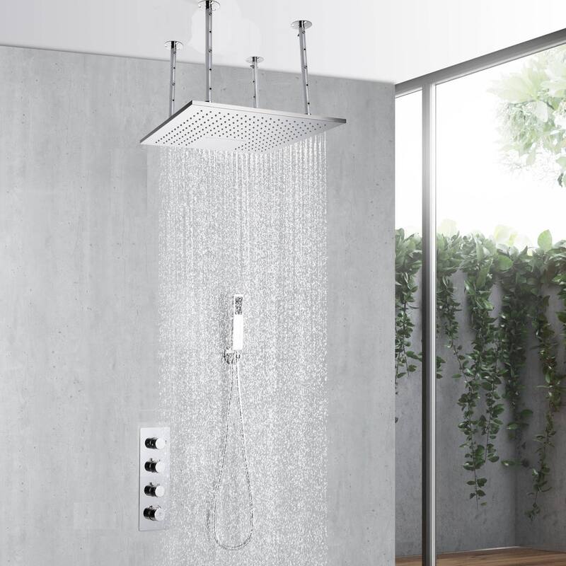 20inch ceiling mount rainfall waterfall shower systems 3 way thermostatic shower faucet - 7'6" x 10'9" - White