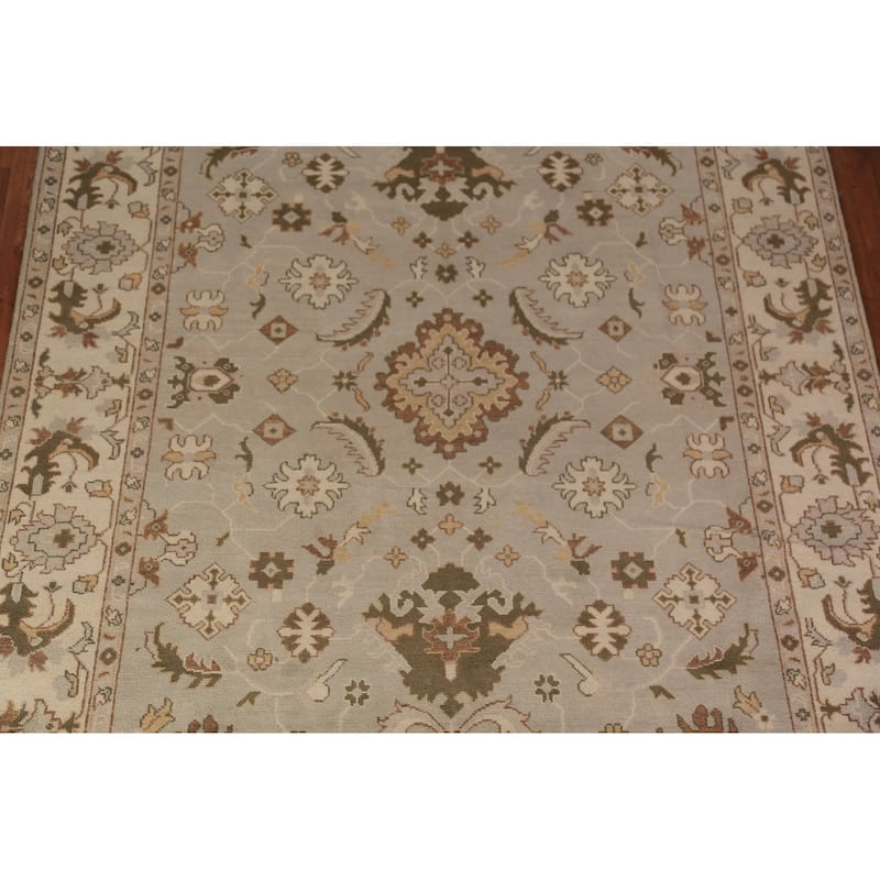 Earth Tone Oushak Indian Area Rug Hand-Knotted Floral Wool Carpet - 9'0"x 11'10"