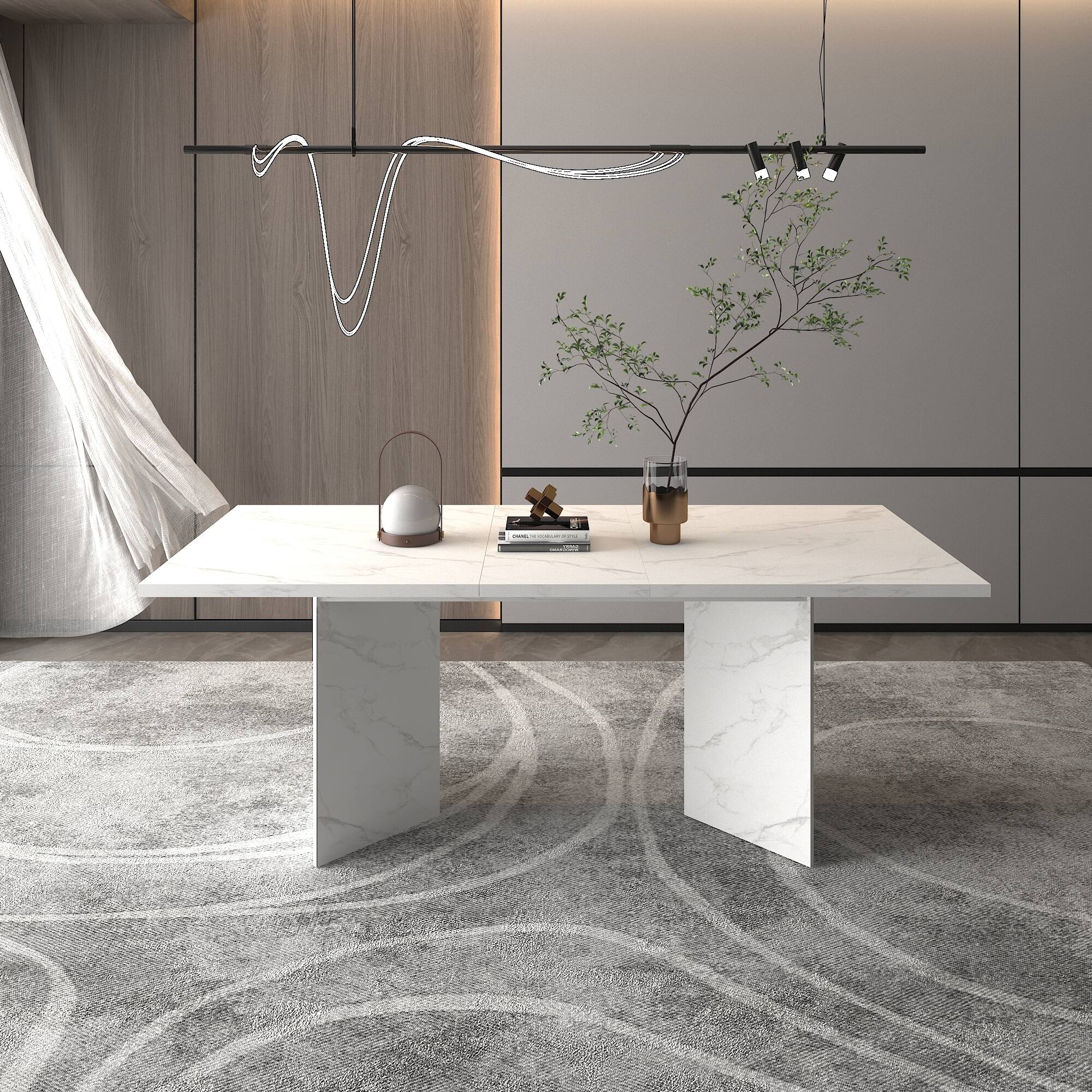 Modern Dining Table With Storage Shelf And Acrylic Door Cabinet