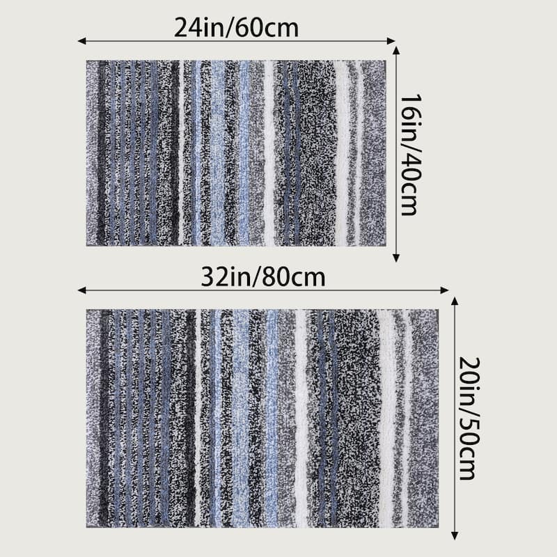 Striped Bathroom Mat Soft Absorbent Non-Slip Backing Quick Dry Bath Rugs Home Gifts