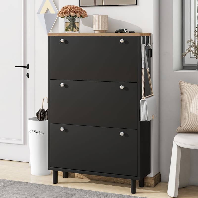 Narrow Design Shoe Cabinet with 3 Flip Drawers