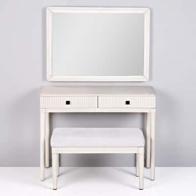 Modern Vanity Table Set with Mirror, Stool & 2 Drawers, White Makeup Desk for Bedroom or Home Office