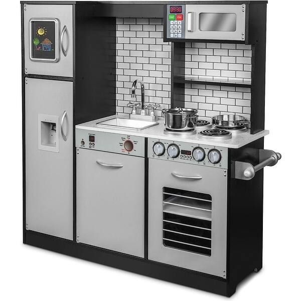 slide 2 of 11, Lil' Jumbl Kids Kitchen Set, Toddler Pretend Wooden Kitchen Playset Charcoal