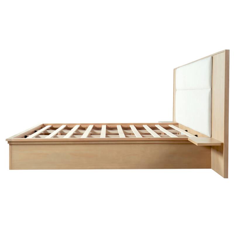 Christopher Knight Home - Avery Platform Bed Frame with Upholstered Headboard & Built-In Side Shelves, No Box Spring Needed