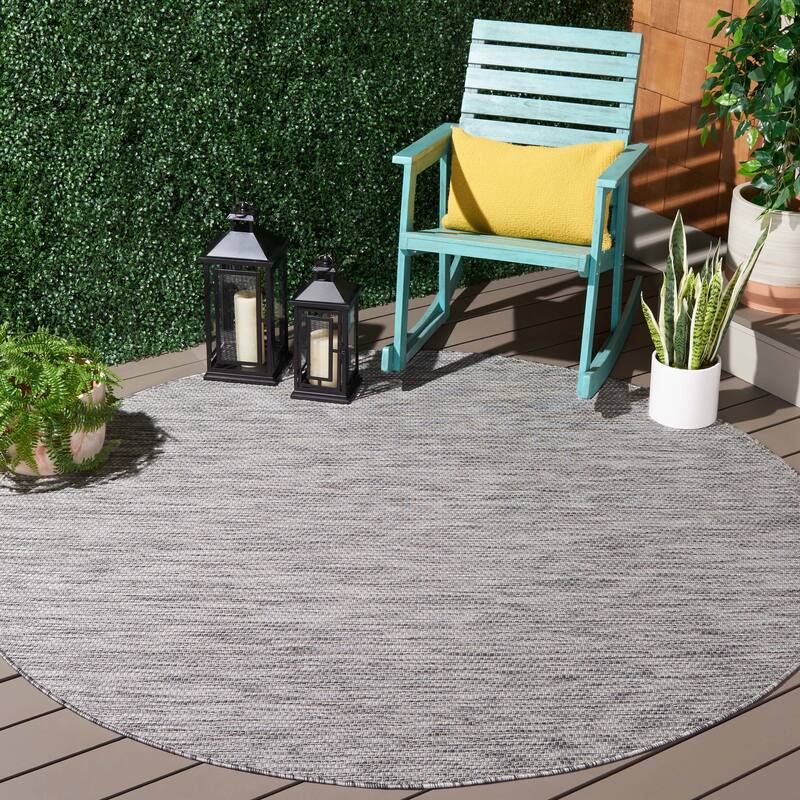 SAFAVIEH Courtyard Golupka Transitional Indoor/Outdoor Rug - 6'7" Round - Ivory/Dark Grey